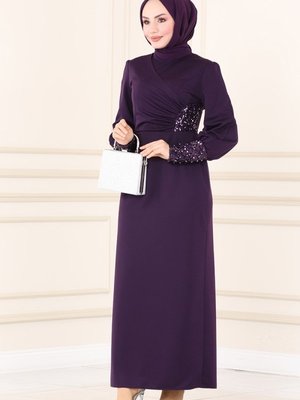 Mor Pul Detaylı Elbise Mor Pul Detaylı Elbise