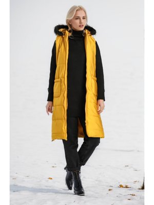 Fermuarlı Kapitone Yelek Hardal