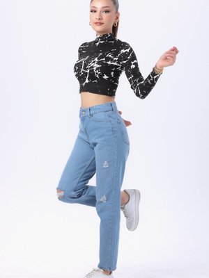 Buz Mavı Mom Jeans Kot Pantolon Buz Mavı Mom Jeans Kot Pantolon