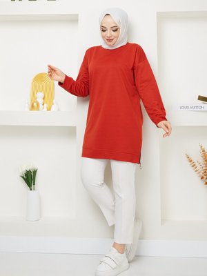 Kırmızı Fermuar Detaylı Sweatshirt