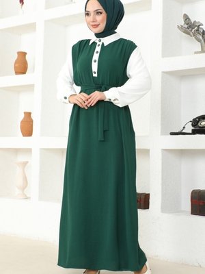 Zümrüt & Ekru Yaka Aerobin Gömlek Elbise