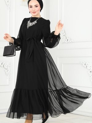 Siyah Kemerli Janjan Abiye Elbise