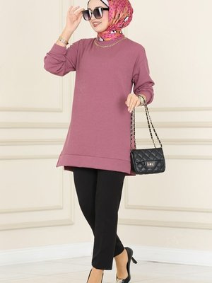 Gül Kurusu Yakası Zincir Detaylı Tunik