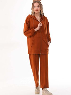 Kiremit Alt Üst Spor Eşofman İkili Takım Ceket Bol Paça Pantolon