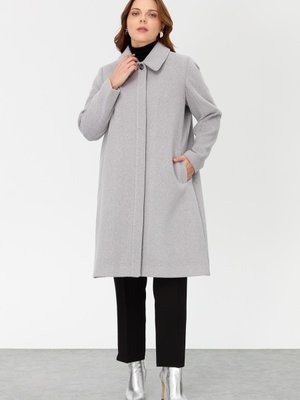 Büyük Beden Kaşe Kaban Gri