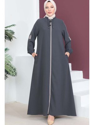 Antrasit Kolları Düğmeli Ferace Antrasit Kolları Düğmeli Ferace
