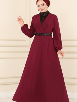 Bordo Drapeli Elbise Bordo Drapeli Elbise