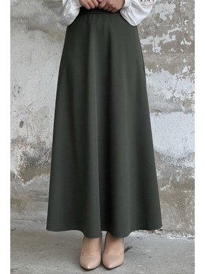 Haki Duble Örme Kumaş Etek Haki Duble Örme Kumaş Etek