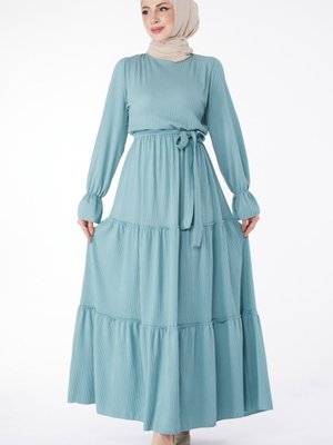 Düz Yaka Mint Beli Lastikli Gömlek Elbise Düz Yaka Mint Beli Lastikli Gömlek Elbise