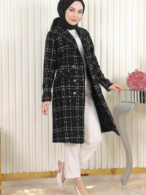 Düğmeli Geniş Yaka Kaşe Kaban Siyah Düğmeli Geniş Yaka Kaşe Kaban Siyah