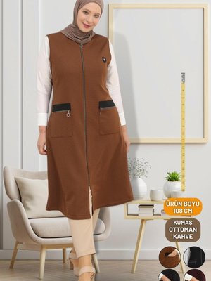 Kahverengi Kadin Buyuk Beden Uzun Yelek Giyim Yüksek Kaliteli Mevsimlik Kislik