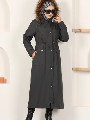 Antrasit İçi Kürklü Bondit Trençkot Antrasit İçi Kürklü Bondit Trençkot