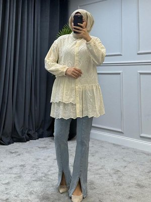 Fırfırlı Fisto Tunik Ekru