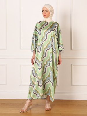 Çağla Saten Desenli Abiye Ferace