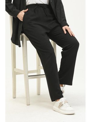 Siyah Beli Lastikli Bol Paça Pantolon