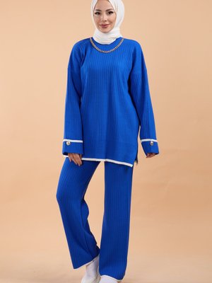 Saks Zincir Kolyeli İkili Triko Takım Saks Zincir Kolyeli İkili Triko Takım