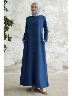 İndigo Sıralı Taş Nakışlı Ferace İndigo Sıralı Taş Nakışlı Ferace