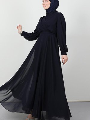 Önü Çapraz Şifon Elbise Lacivert Önü Çapraz Şifon Elbise Lacivert