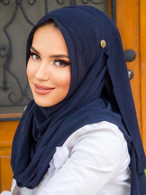 Lacivert Düğmeli Double Şal