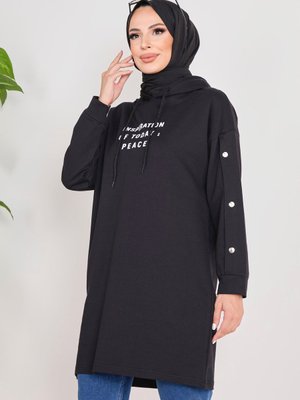 Sıyah Kapüşonlu Sweat