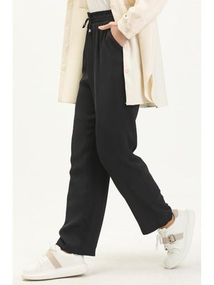 Koyu Lacivert Beli Lastikli Bol Paça Pantolon Koyu Lacivert Beli Lastikli Bol Paça Pantolon