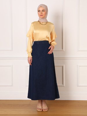 Mevlana Kalıp Şık Denim Etek İndigo