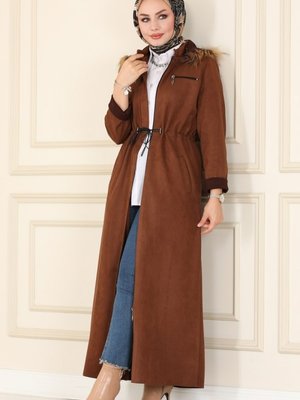 Kahve Fermuar Detaylı Süet Ferace Kahve Fermuar Detaylı Süet Ferace