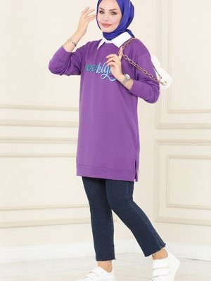 Lila Renkli Yazı Baskılı Spor Tunik Lila Renkli Yazı Baskılı Spor Tunik