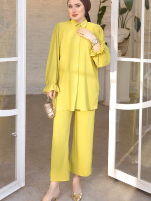 Yağ Yeşili Kol Detaylı Bürümcük Takım