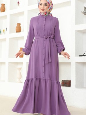 Lila Eteği Fırfırlı Aerobin Elbise