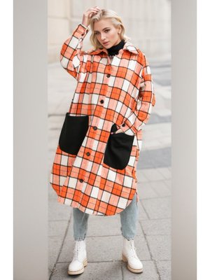 Oranj Ekose Desenli Düğmeli Kaban Oranj Ekose Desenli Düğmeli Kaban