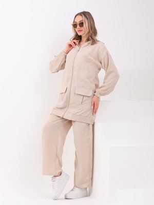 Bej Yazlık Trenç Pantolon Alt Üst İkili Keten Takım Bej Yazlık Trenç Pantolon Alt Üst İkili Keten Takım