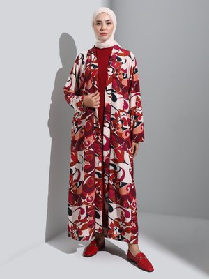 Bordo Pano Desen Ferace & Düz Elbise İkili Takım