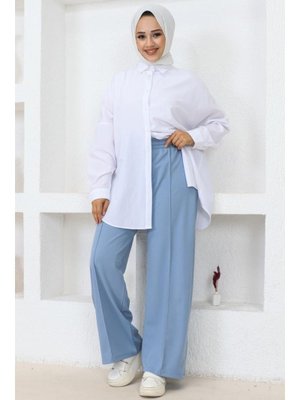 Mavi Belli Lastikli Rahat Kesim Salaş Pantolon