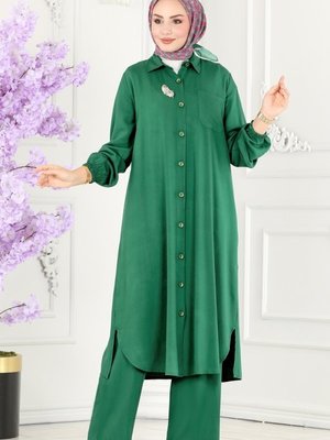 Zümrüt Cep Detaylı Viskon Takım