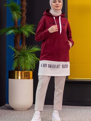 Kapüşonlu Tunik Koyu Bordo Kapüşonlu Tunik Koyu Bordo