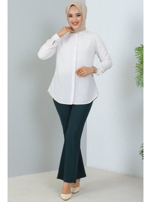 Petrol İspanyol Paça Kumaş Pantolon