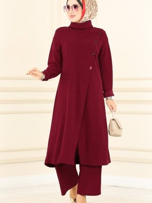 Bordo Düğme Detaylı Kışlık Takım Bordo Düğme Detaylı Kışlık Takım