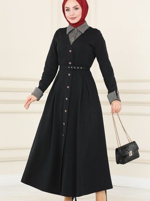 Siyah Yakalı Kışlık Gömlek Elbise