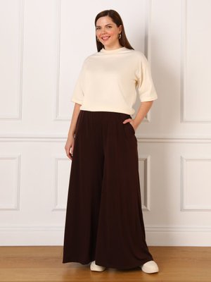 Büyük Beden Beli Lastikli Cepli Pantolon Kahverengi