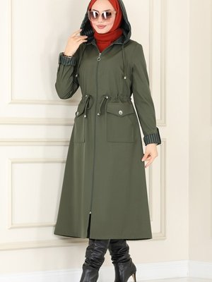 Haki Çizgili Trençkot Haki Çizgili Trençkot
