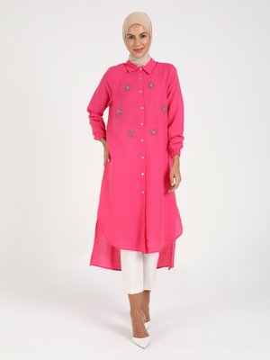 Fuşya İnci Detaylı Uzun Tunik