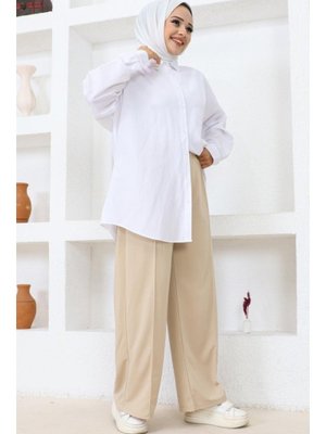 Bej Belli Lastikli Rahat Kesim Salaş Pantolon