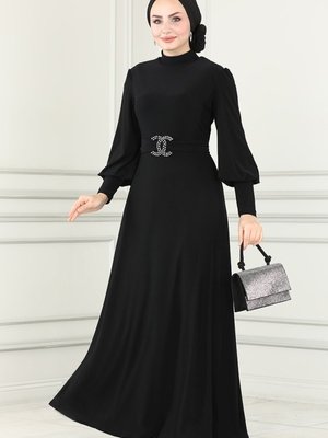 Siyah Kemerli Sandy Elbise