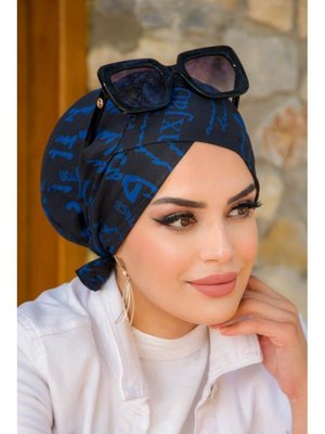 Siyah Mavi Yazı Çapraz Bone