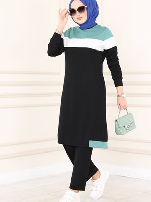 Mint & Siyah Renk Şeritli İkili Takım Mint & Siyah Renk Şeritli İkili Takım