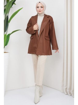 Taba Sim Görünümlü Suni Deri Ceket Taba Sim Görünümlü Suni Deri Ceket