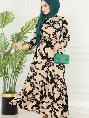 Vizyon & Siyah Desenli Kemerli Helen Elbise