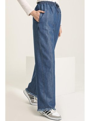 Lacivert Saçaklı Kot Pantolon