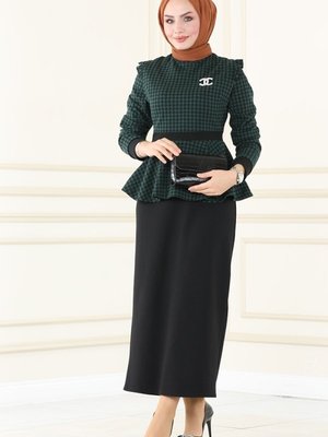Zümrüt & Siyah Kazayağı Desenli Etekli Takım Zümrüt & Siyah Kazayağı Desenli Etekli Takım